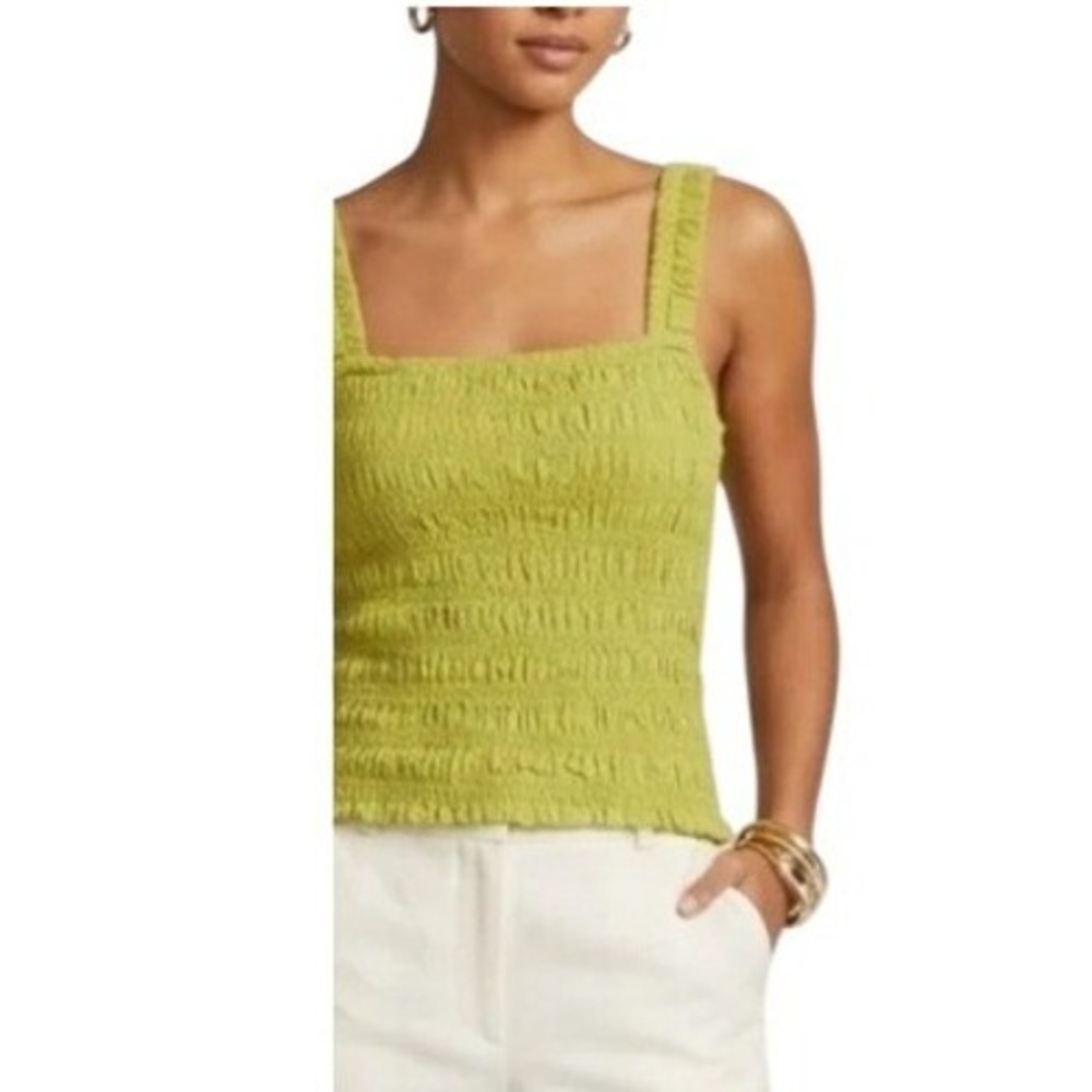 Michael Kors Smocked Tank Top Womens XL Lichen Green NWT Linen Blend $99